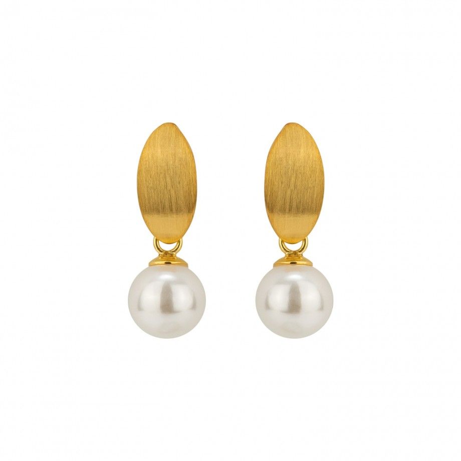 Earrings Brushed Leaf and Pearl - Golden