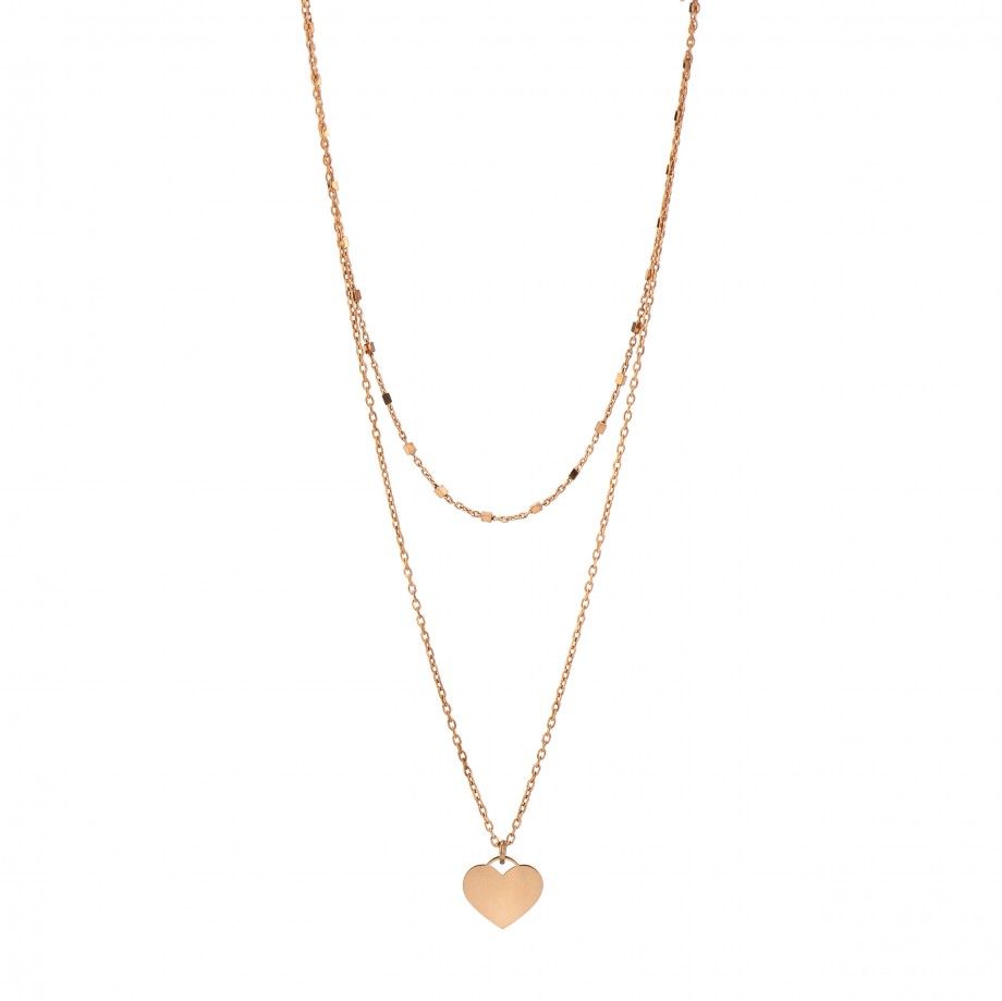 Colar Duplo Corao - Dourado Rosa