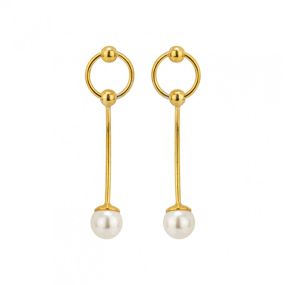 Earrings Ring with Pearl - Golden
