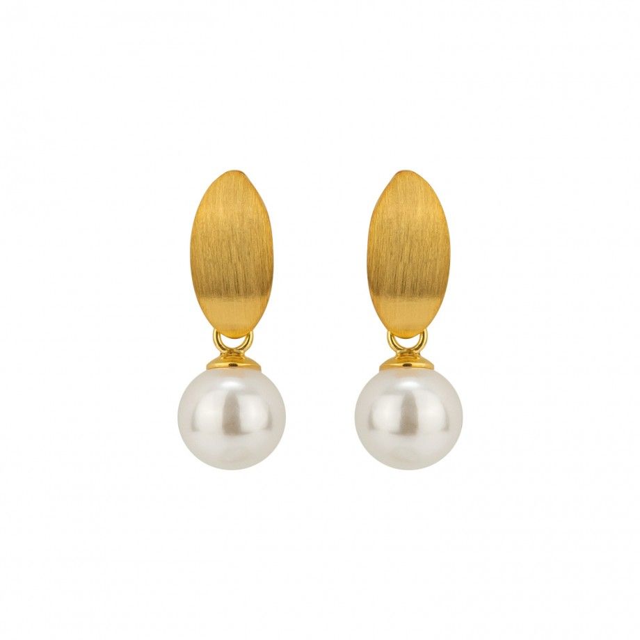 Earrings Brushed Leaf and Pearl - Golden