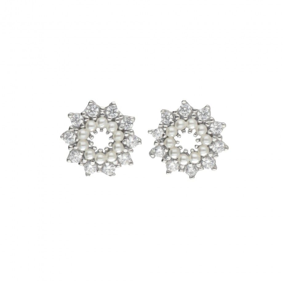 Earrings Flower with Pearls and Zirconia