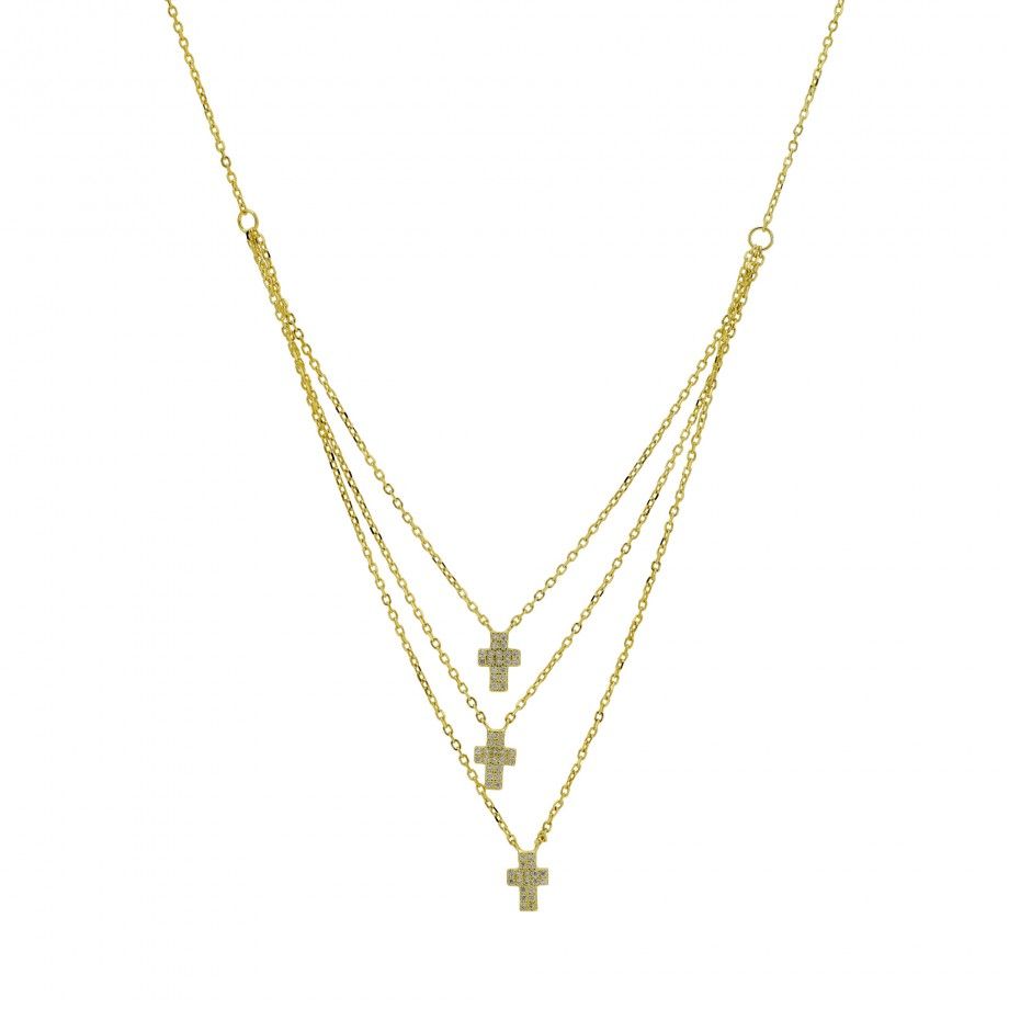 Triple Necklace Crosses - Golden