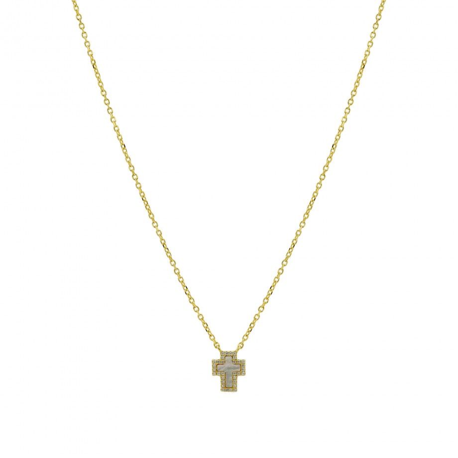 Necklace Mother of Pearl Cross - Golden