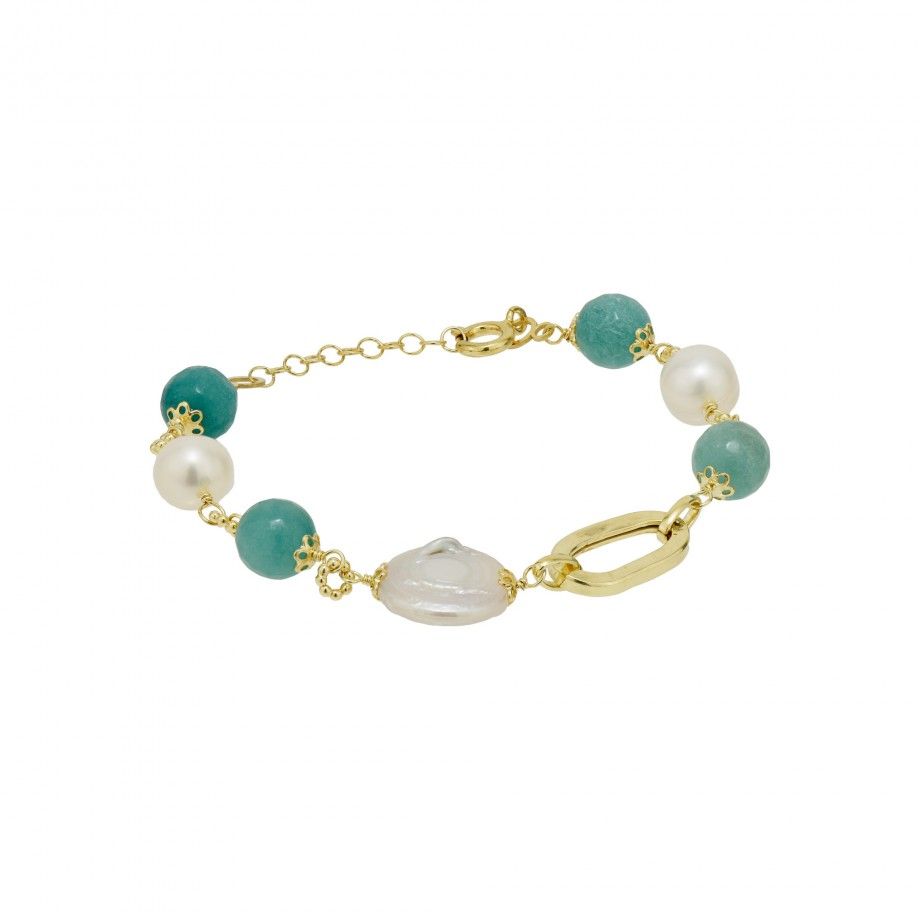 Bracelet Green Stones and Pearls