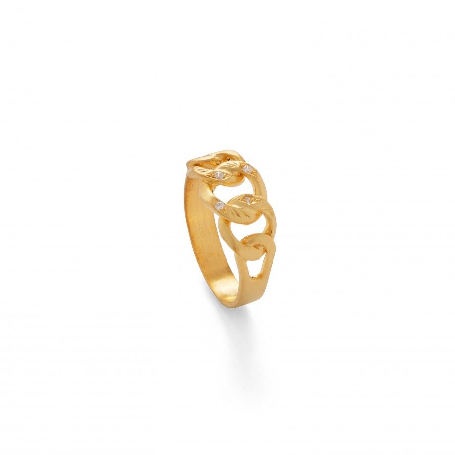 Anel Cord�o Pedras Dourado