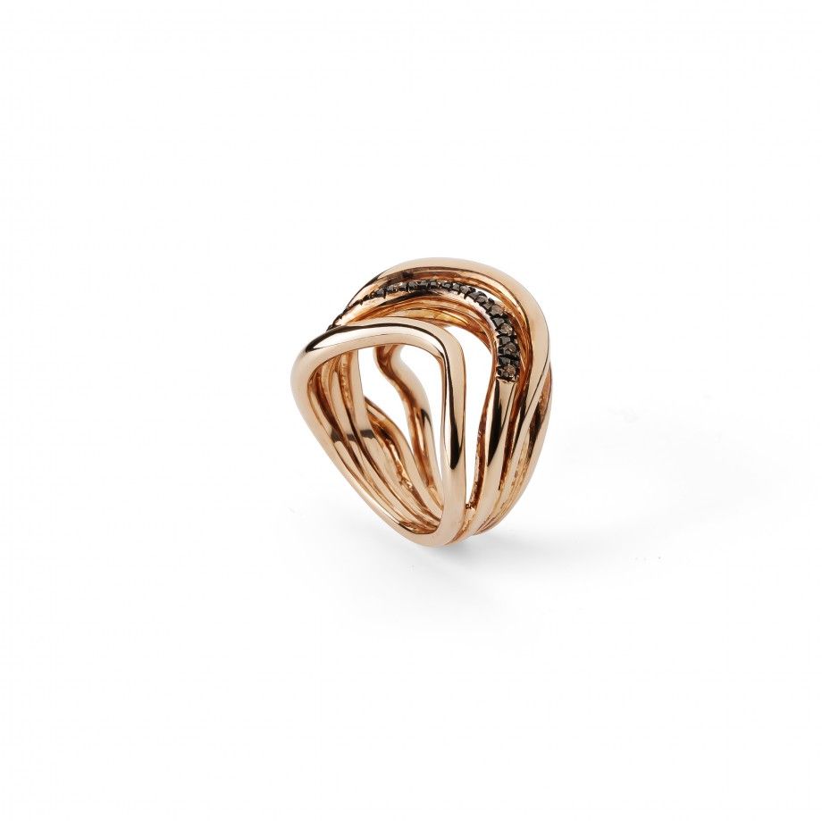 Anel Ondas Dourado Rosa