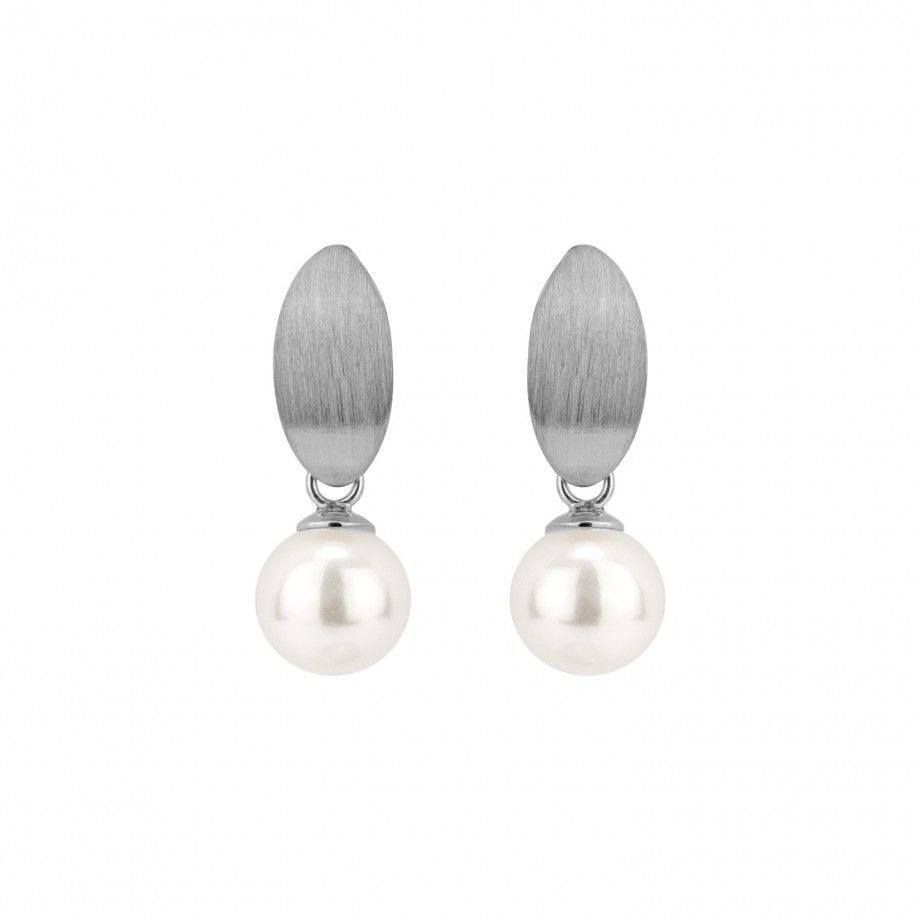 Earrings Brushed Leaf and Pearl
