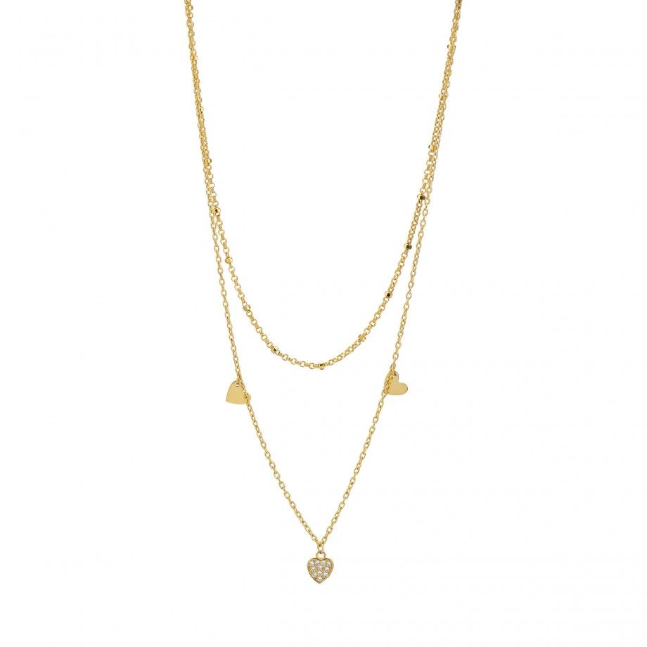 Colar Duplo Cora��es - Dourado
