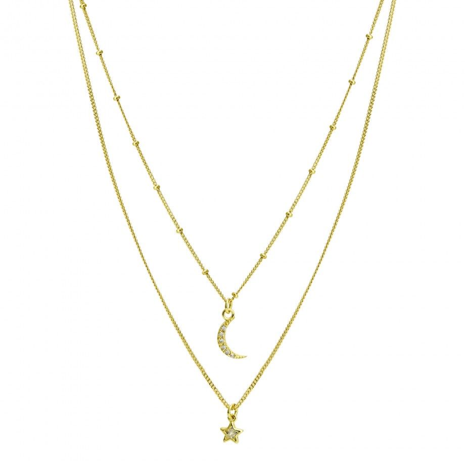 Colar Duplo Lua e Estrela - Dourado