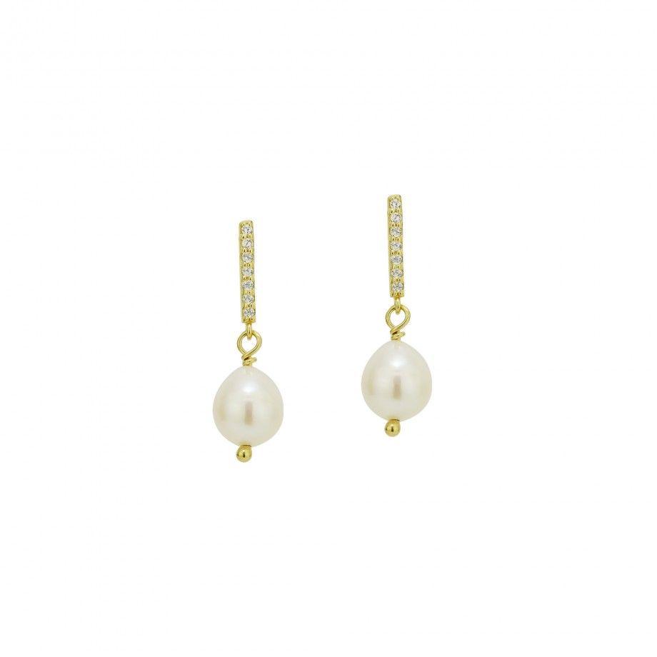 Earrings with Zirconia and Pearls - Golden