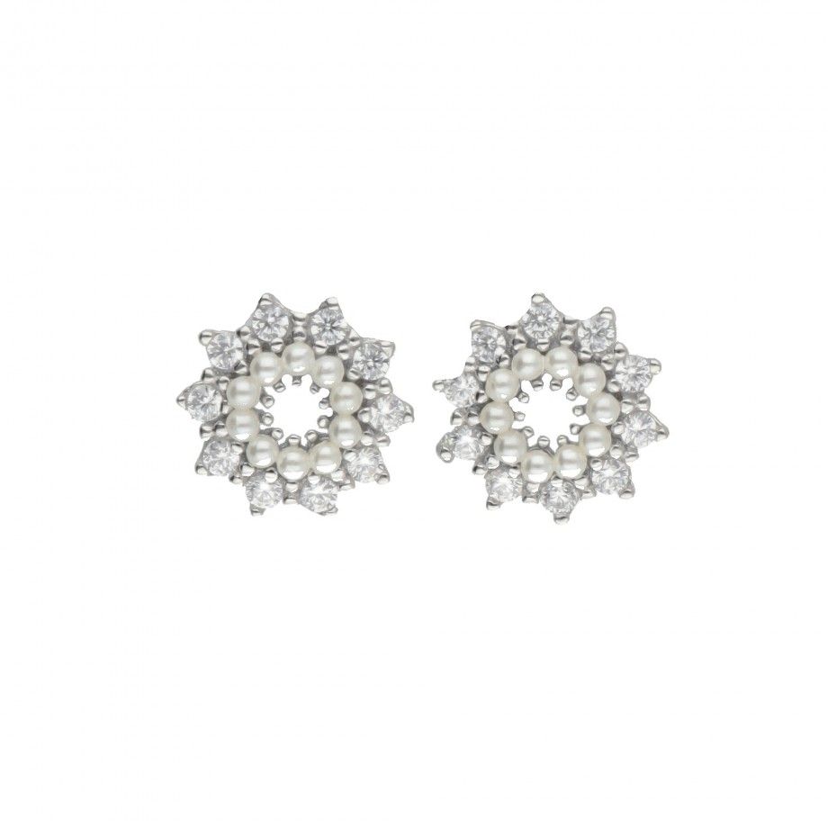 Brincos Flor com P�rolas e Zirc�nias