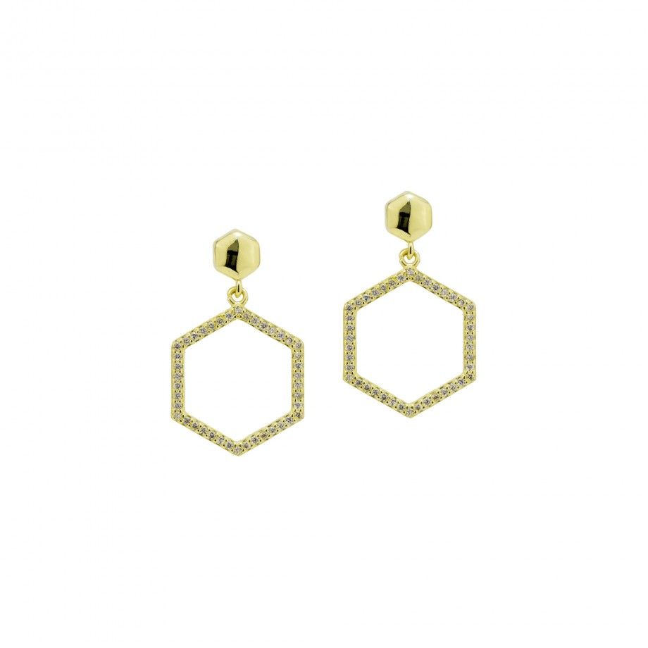 Earrings Hexagon with Zirconia