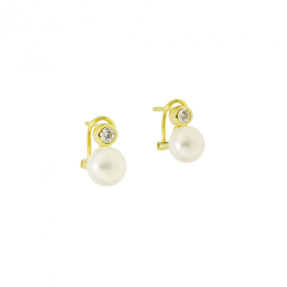 Brincos Zirconia e P�rola - Dourado
