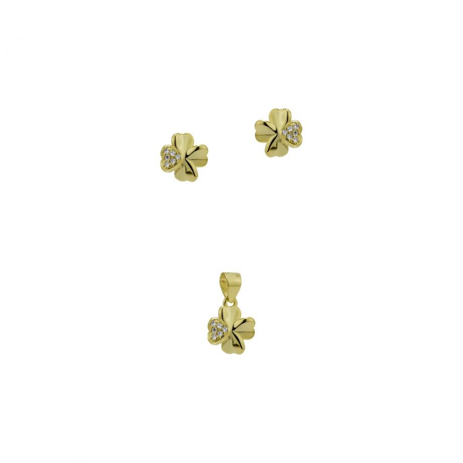 Conjunto Brincos e Pendente Trevo - Dourado