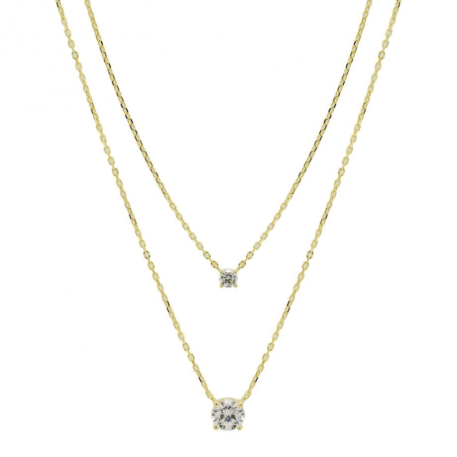 Colar Duplo 2 Zirc�nias - Dourado