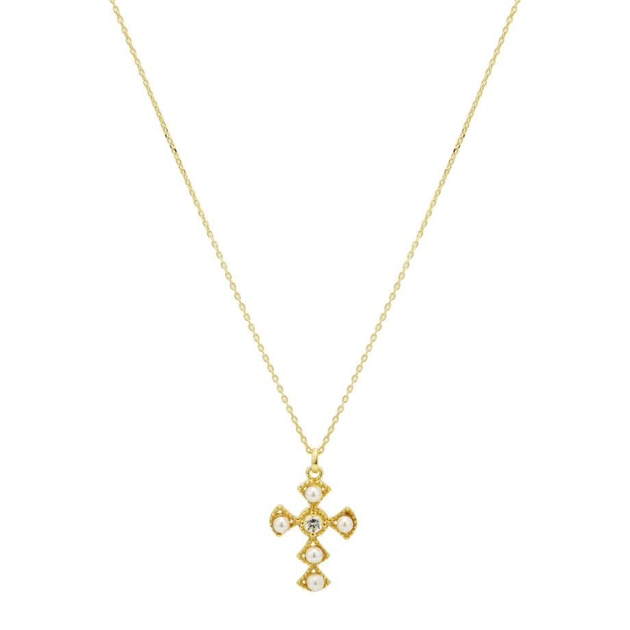 Necklace Cross with Pearls