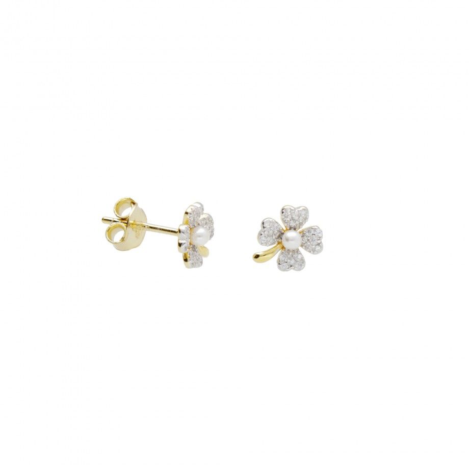 Earrings Clover with Pearl - Golden