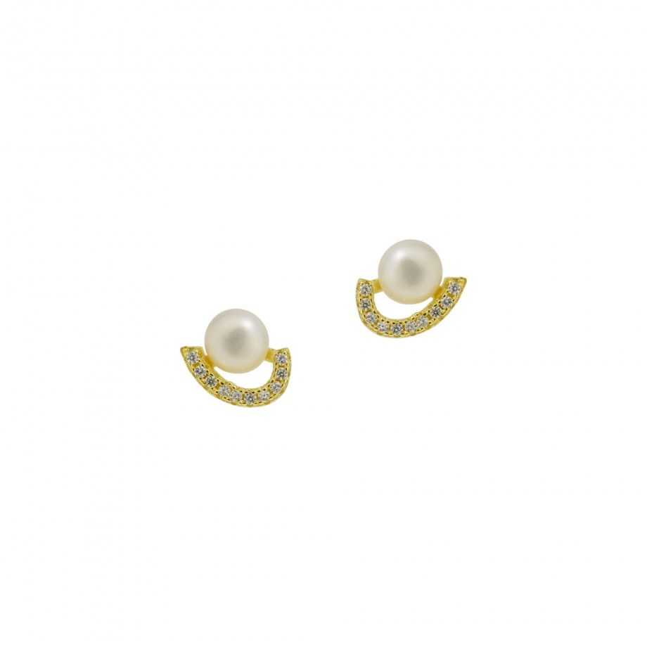 Pearl and Zirconia Earrings - Golden