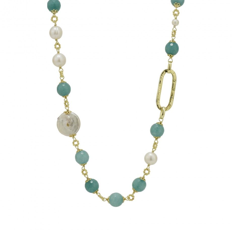 Colar Pedras Verde e P�rolas