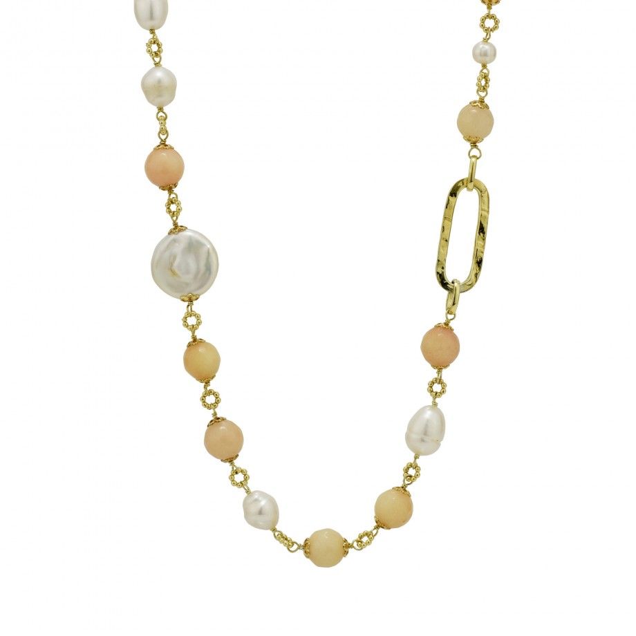 Necklace Salmon Stones and Pearls