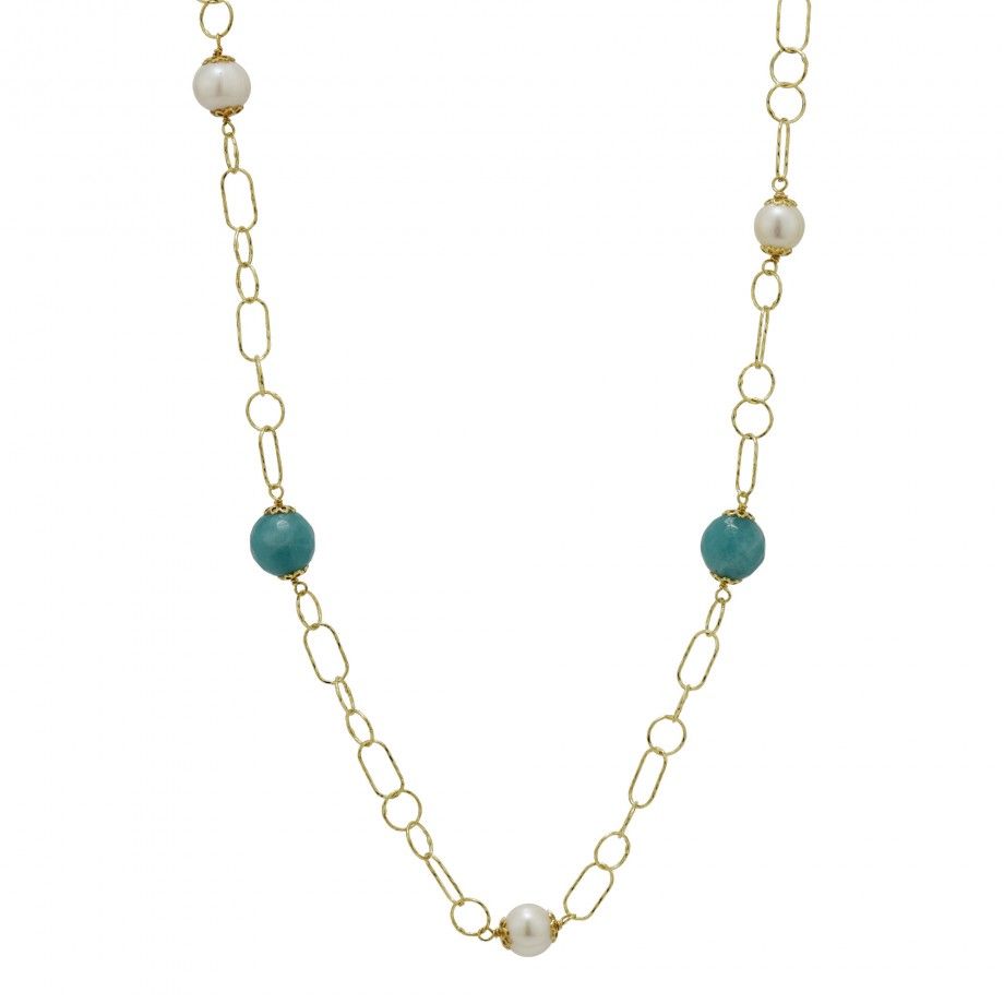 Colar Pedras Turquesa e P�rolas