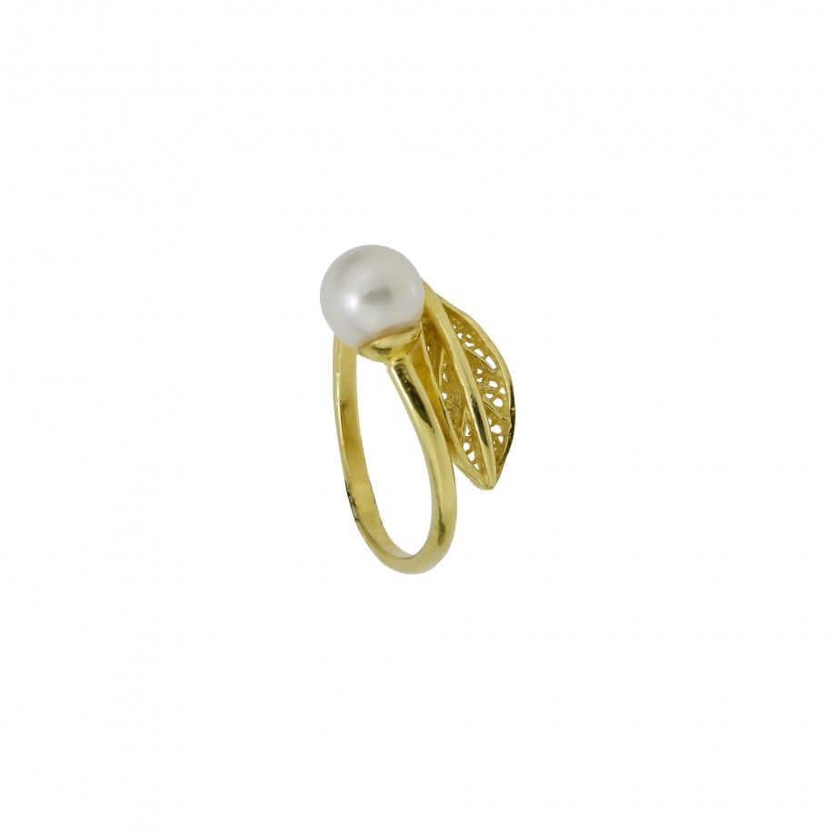 Ring Leaf with Pearl - Golden